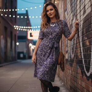 Anthony Richards Vintage Purple Print Dress • Made in USA